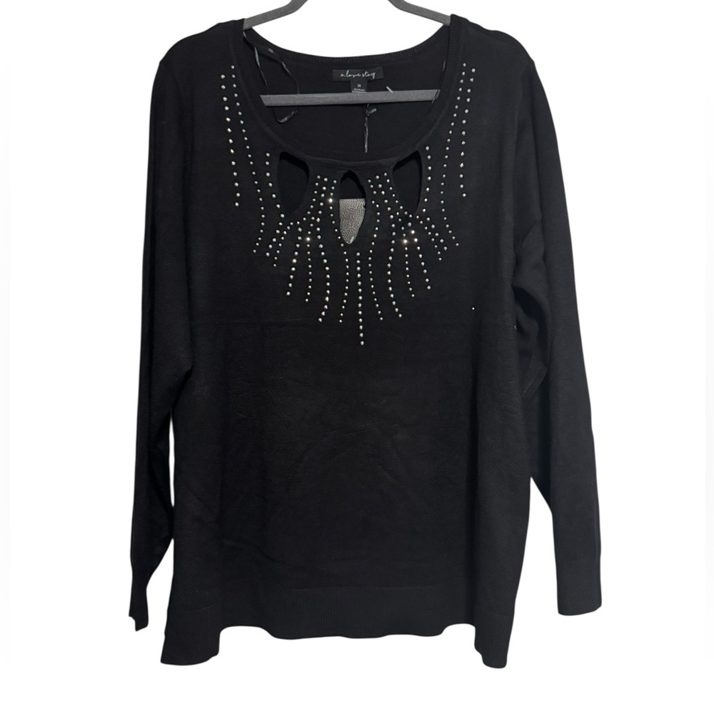 A Love Story Women’s Black Rhinestone Studded Keyhole Sweater Size 3X